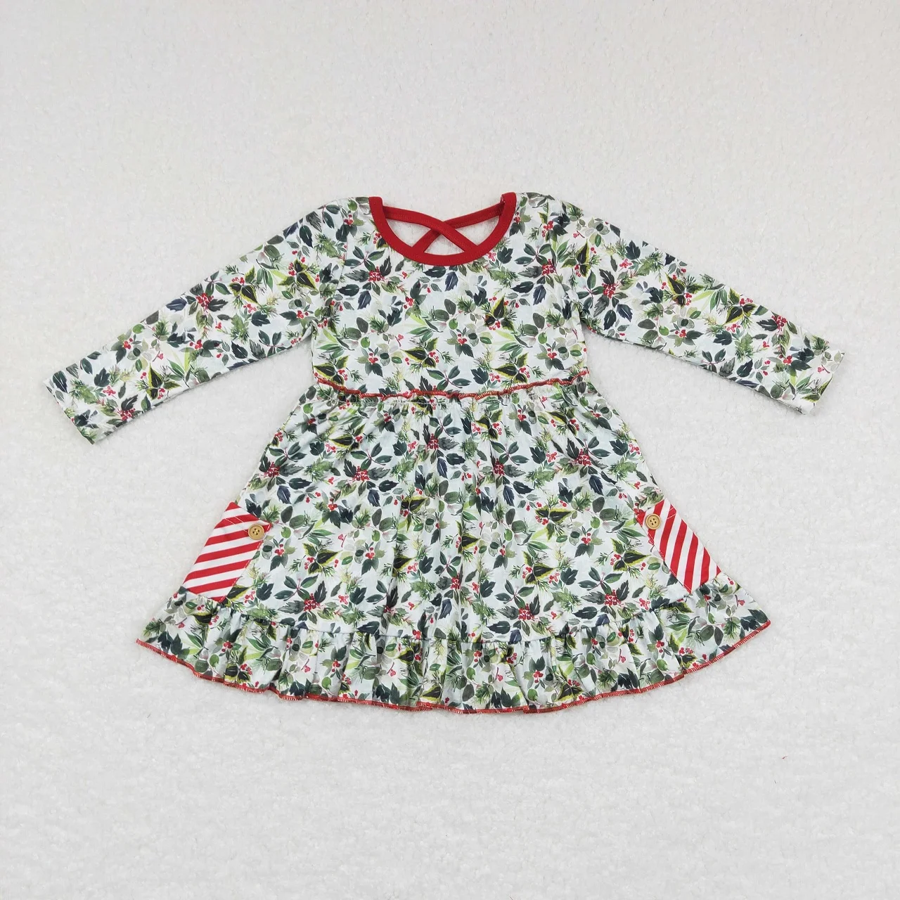 

Wholesale Baby Girl Long Sleeve Pocket Twirl Dress Infant Toddler Christmas Leaves One Piece Kid Children Knee Length Nightdress