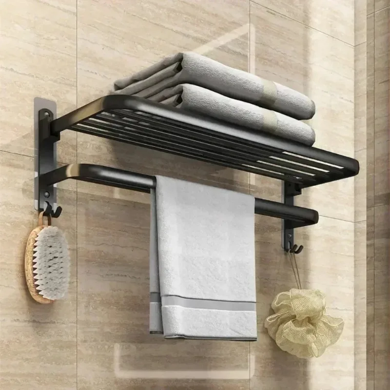 

Double Layer Bathroom Towel Rack Wall Mounted Collect Holders No-punching Shower Hanger with hook 40/50/60CM Toilet Accessories