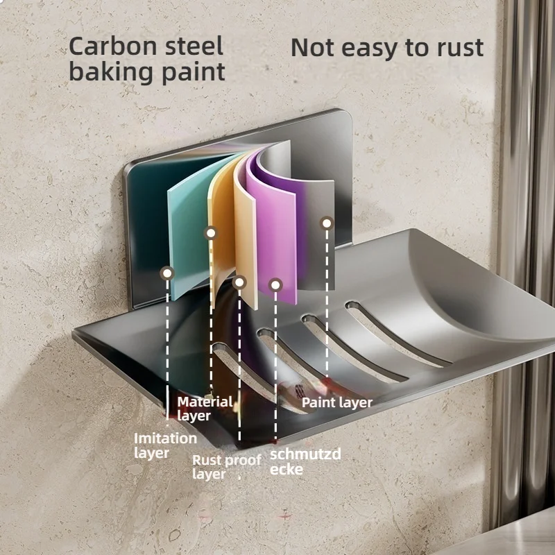 1PC Carbon Steel No Punching Required Soap Rack Household Bathroom Wall Mounted Filterable Water Soap Storage Rack