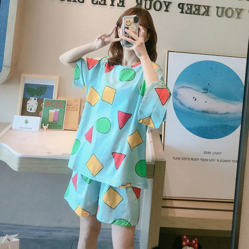 Pajama Sets Sin Chan Male Cotton Summer Short Sets Japanese Big size for Couples Man and Woman Sleepwear
