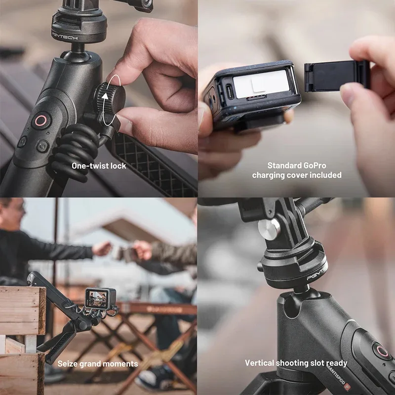 PGYTECH CapLock MantisPod 전원 삼각대 Gopro Insta360 액션 카메라 스마트 폰용 원격 제어 기능이 있는 핸드 헬드 모드