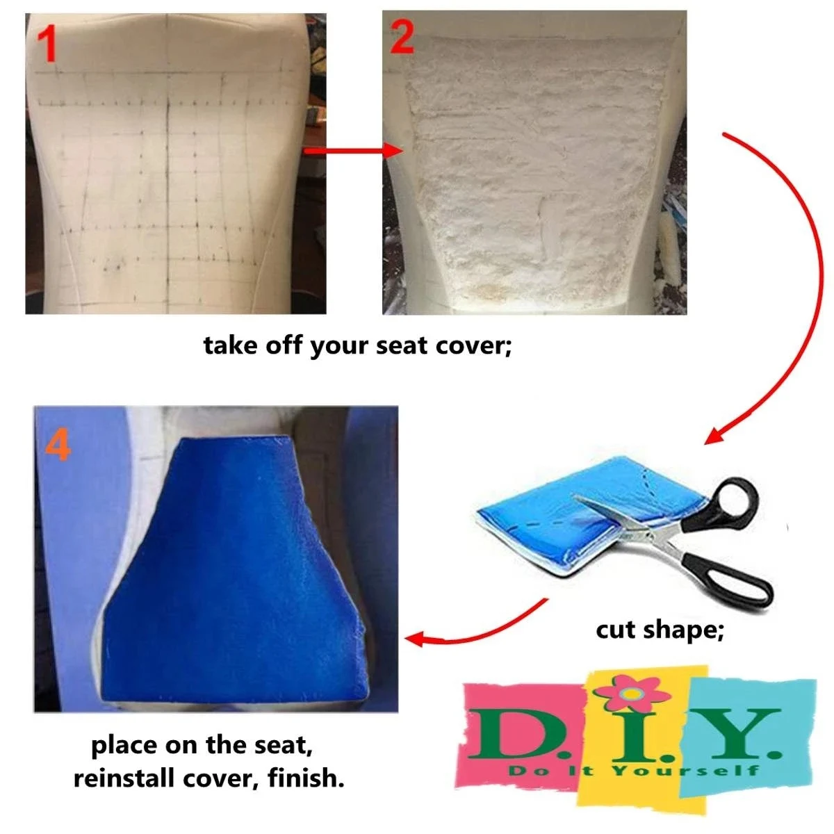 파란색 오토바이 범용 시트 쿠션 젤 패드, 쿨 패드, 충격 흡수 매트, DIY 컷 쿠션 A, 2cm