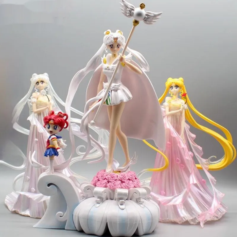 Anime Sailor Moon Figure Tsukino Usagi Sailor Universe Scene Model Dolls Abito Da Sposa Gk Action Figurine Giocattoli Per Bambini Regali