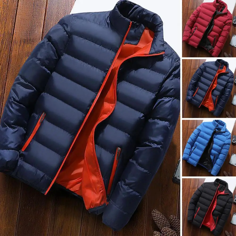 Thickened Men Coat Men Jacket Winter Men's Padded Coat Thick Windproof Warm Jacket with Stand Collar Zipper Closure