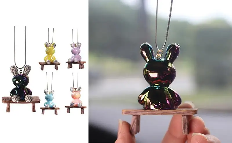 

Adorable Car Decorations Customizable Resin Car Dashboard Rabbit Bunny Car Mirror Ornament Ideal Gift For Friends And Family