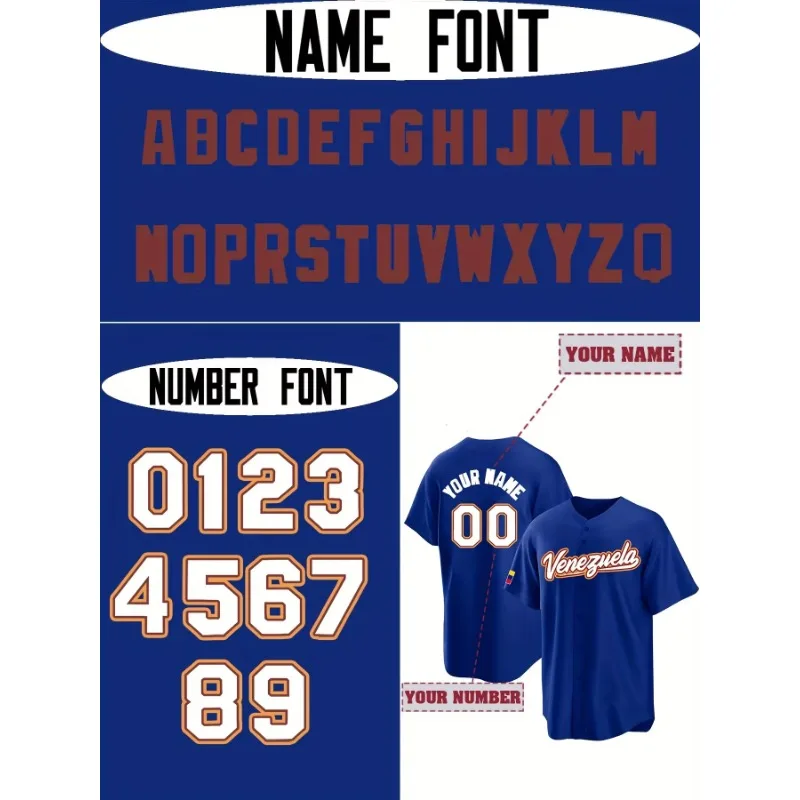 Personalized Name&Number Venezuela Baseball Jersey-Men's Loose Fit Short Sleeve Sports Shirt for Team Training Embroidery Design
