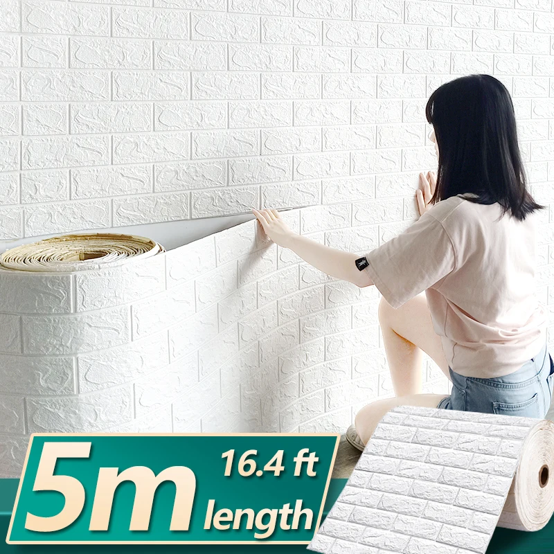 

5m Long Home Decor 3D Wall Sticker Imitation Brick Bedroom Waterproof Self-adhesive DIY Wallpaper For Living Room TV Backdrop