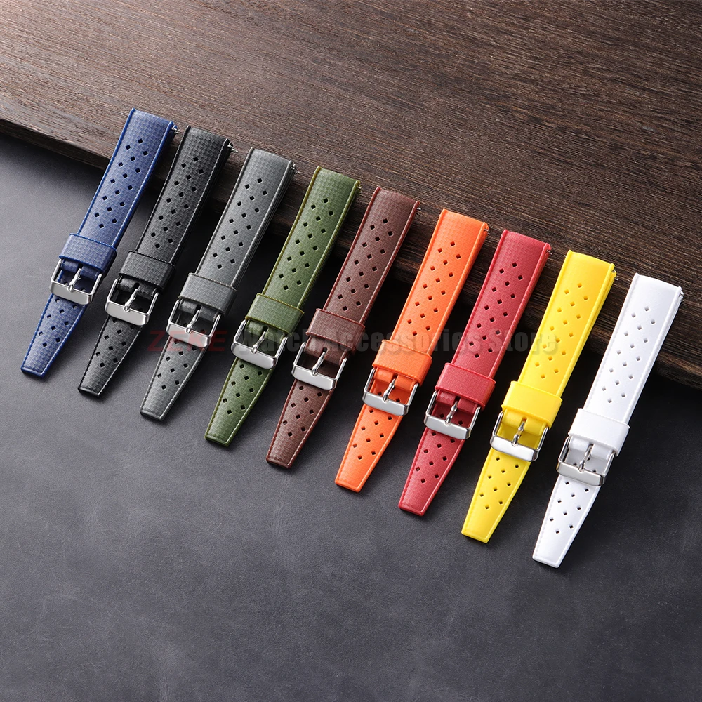 Premium Tropical FKM-Gummiarmbänder, 20 mm, 22 mm, Schnellverschluss, flaches Ende, universelles Uhrenarmband, weiches Silikon-Smartwatch-Armband – Detail 2
