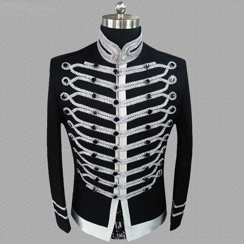 

Mens Steampunk Military Drummer Punk Gothic Parade Jacket Stand Collar Stage Costumes for Singers Victoria Cosplay Costumes