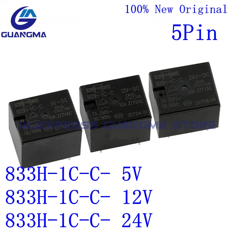 Original 833h 1c c 5vdc 12vdc 24vdc Relé 833h1c-c5vdc 833h-1c-c-12vdc 833h-1c-c24vdc T73 5pin 10a 277vac Pcs 100 Novo