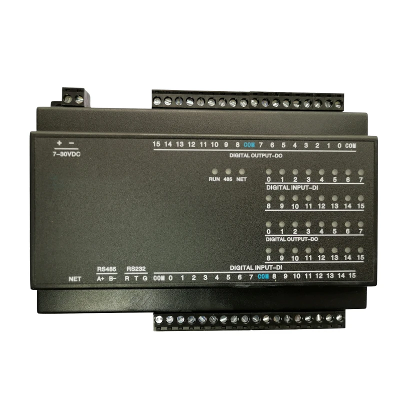 

16 DI 16 DO Digital Input NPN Transistor Output 232 485 Ethernet Modbus RTU TCP DIN Rail Remote IO I/O Module Controller T-044n