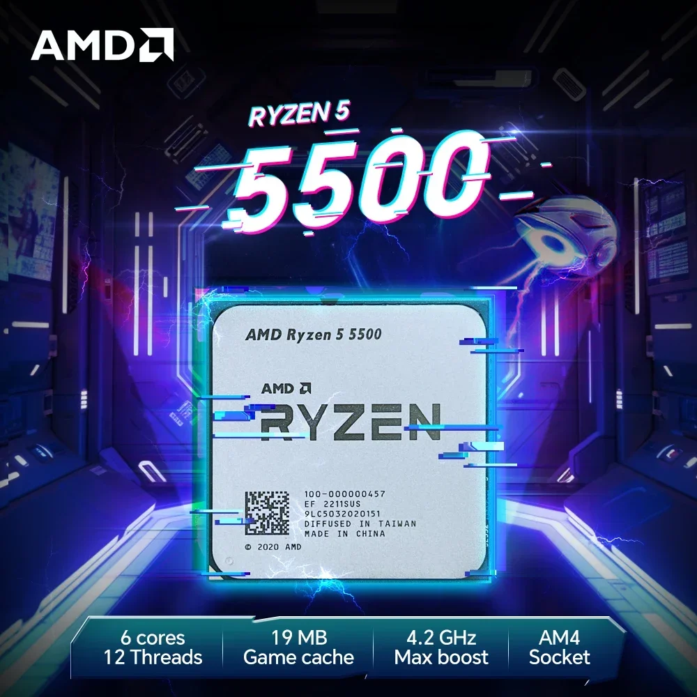 AMD 라이젠 5 5500 R5 5500 6코어 12스레드 4.2GHz AM4 소켓 데스크탑 CPU 트레이 버전 쿨러 미포함 PC 게임 업그레이드 프로세서