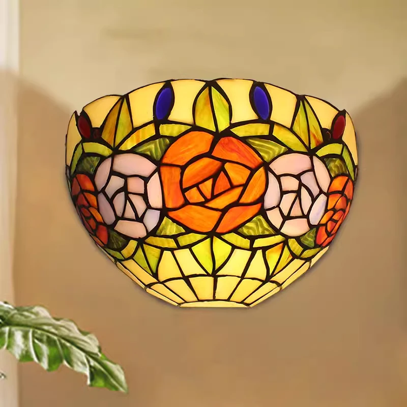 

Tiffany Vintage Wall Lamp Retro Stained Glass Wall Sconce Led Wall Lights for Home Decor Bedroom Bedside Bathroom Mirror Light