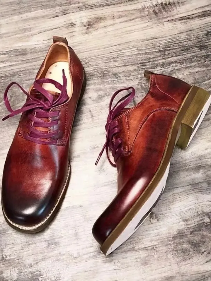 Vintage Design Square Toe Mens Derby Shoes Office Men Lace Up