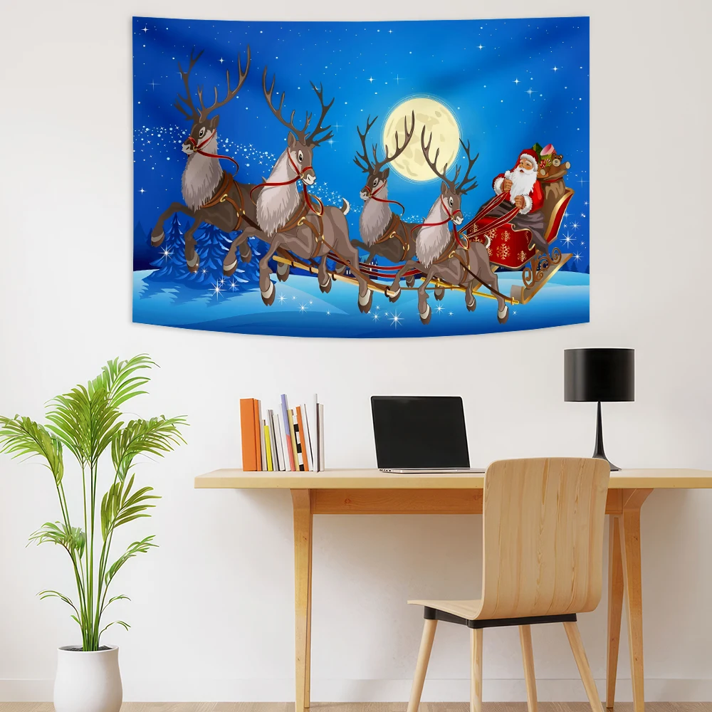 

XZYDeco Store New Christmas Elk Tapestry Cartoon Christmas Ornament Bedroom Room Background Wall DecorationNew Year Gift