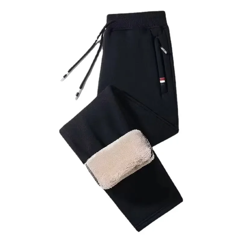 Autumn Winter Thickened Fleece-lined Casual Pants Men's Sport Loose-fit Tie-up Pants Male