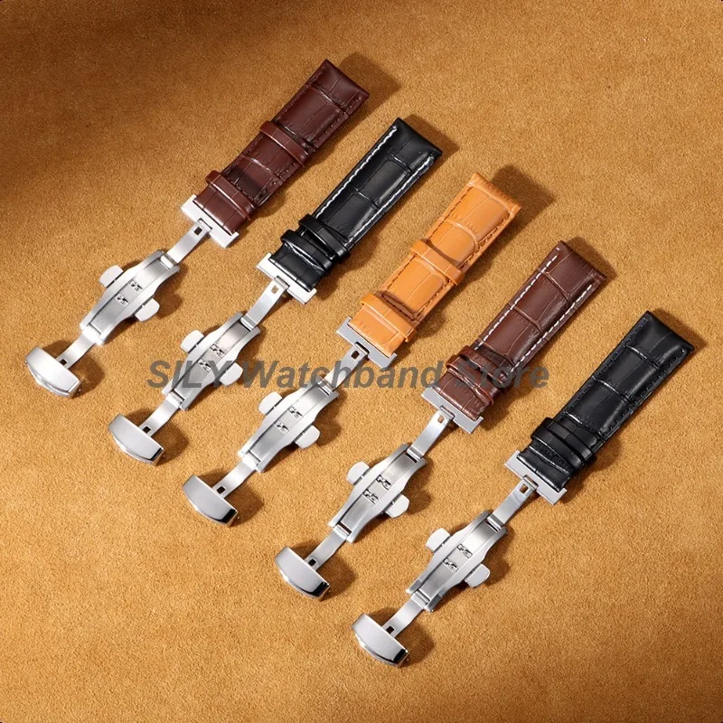 Elegant Leather Cowhide Watch Band with Butterfly Buckle - Business Bracelet Wristbelt