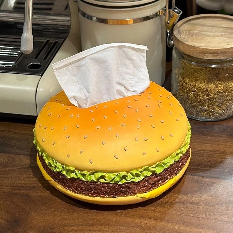 Boîte à Mouchoirs Décorative Hamburger - Résine Réaliste Pour Salon Bureau Chambre - Rangement Créatif Et Amusant