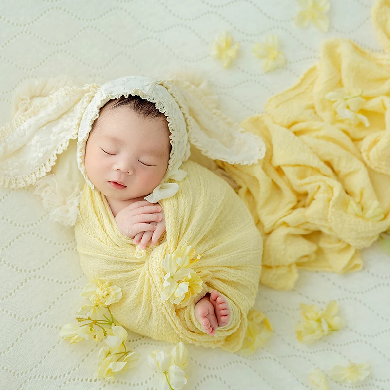 

Newborn Photography Props Rabbit Ear Hat Stretch Wrap Lace Blanket Backdrop For Baby Photo Infants Photo Shooting Accessories