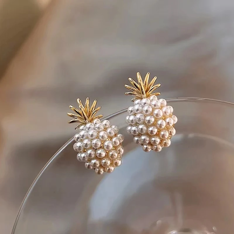 Pearl Earrings Trendy Fruit Pearl Earring For Women Exquisite Geometric Pineapple Imitation Pearls Stud Earrings Fashion Jewelry Gift