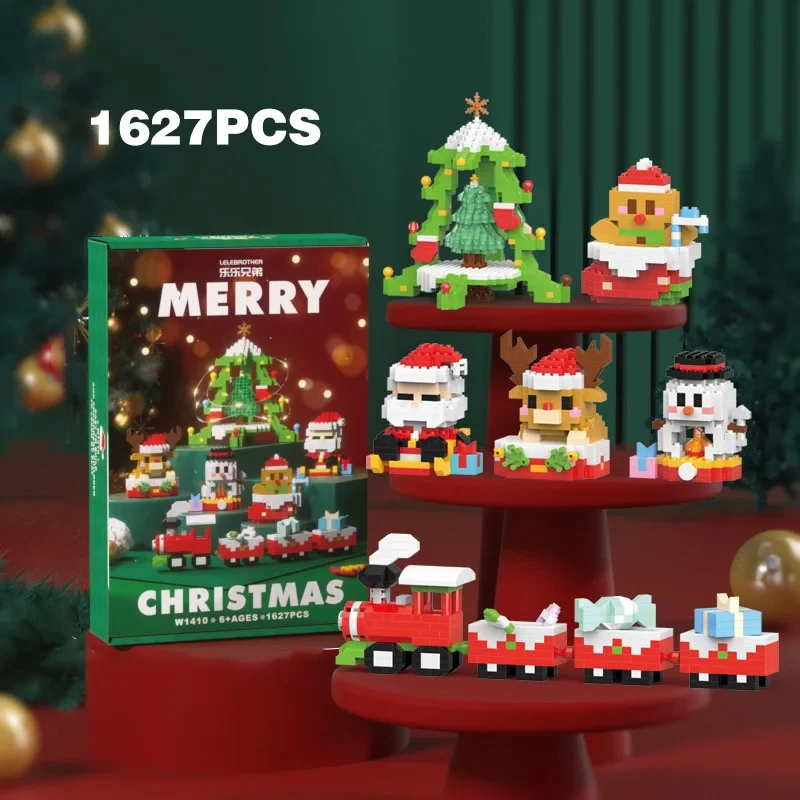 Festive Santa & Reindeer Building Block Puzzle - Christmas Party Table Decoration Toy Set