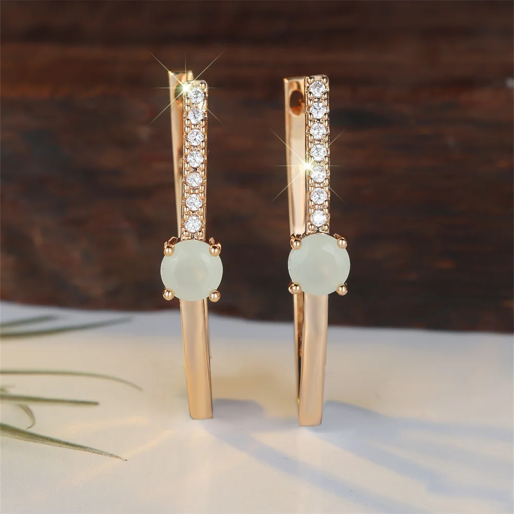 Light Green Zircon Small Round Stone Hoop Earrings For Women Vintage Gold Color Ear Buckle Wedding Jewelry Engagement Party Gift