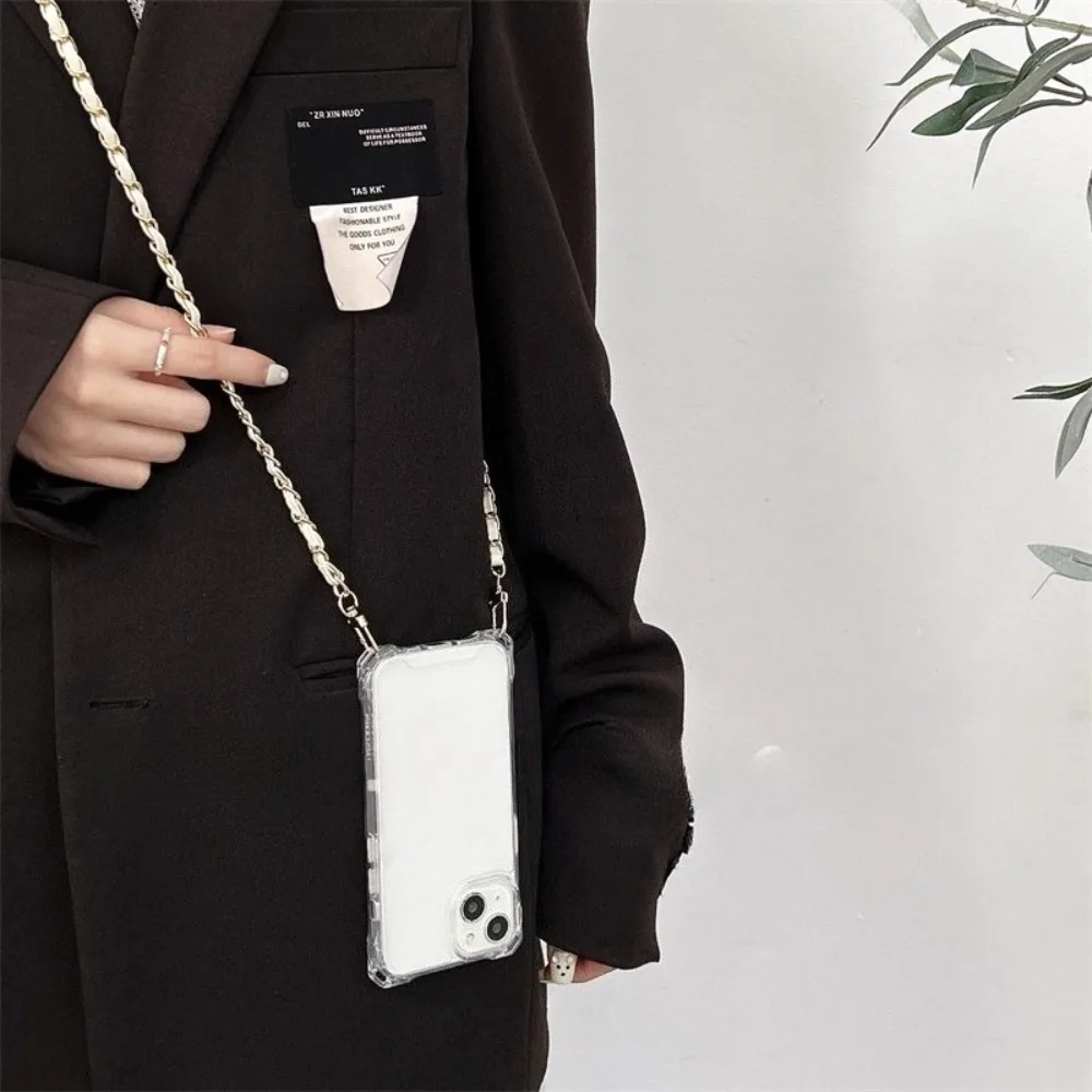 Elegant Leather Chain Crossbody Lanyard Strap with Shockproof Cover