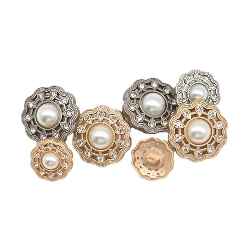 여성용 할로우 펄 다이아몬드 금속 단추, 코트 니트 가디건, 꽃 장식 바느질 단추, 10 개