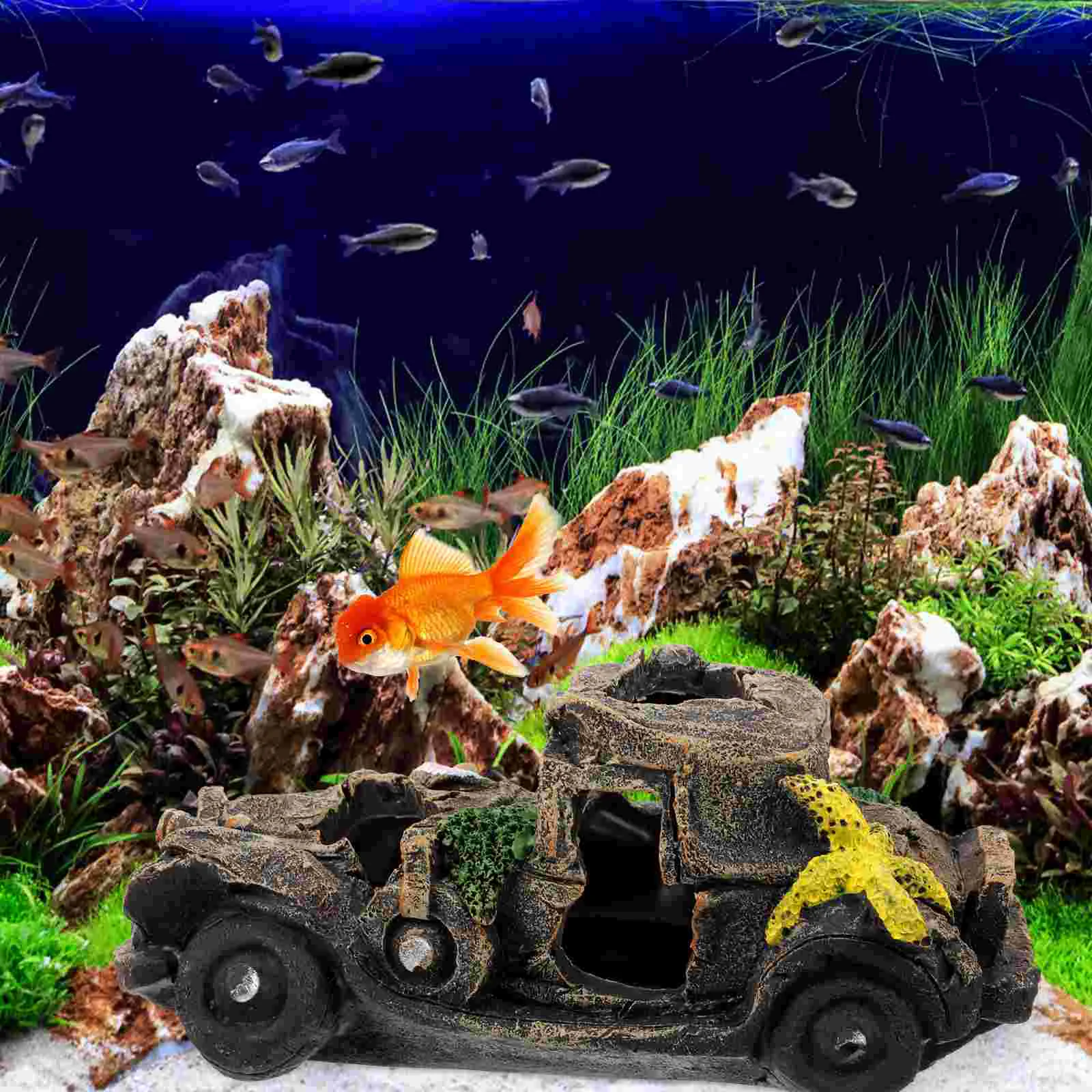 Car Wreck Resin naments Fish Tank Decorations Aquarium Car Decor Betta Fish Cave Large Aquarium Decor Reptile Habitat