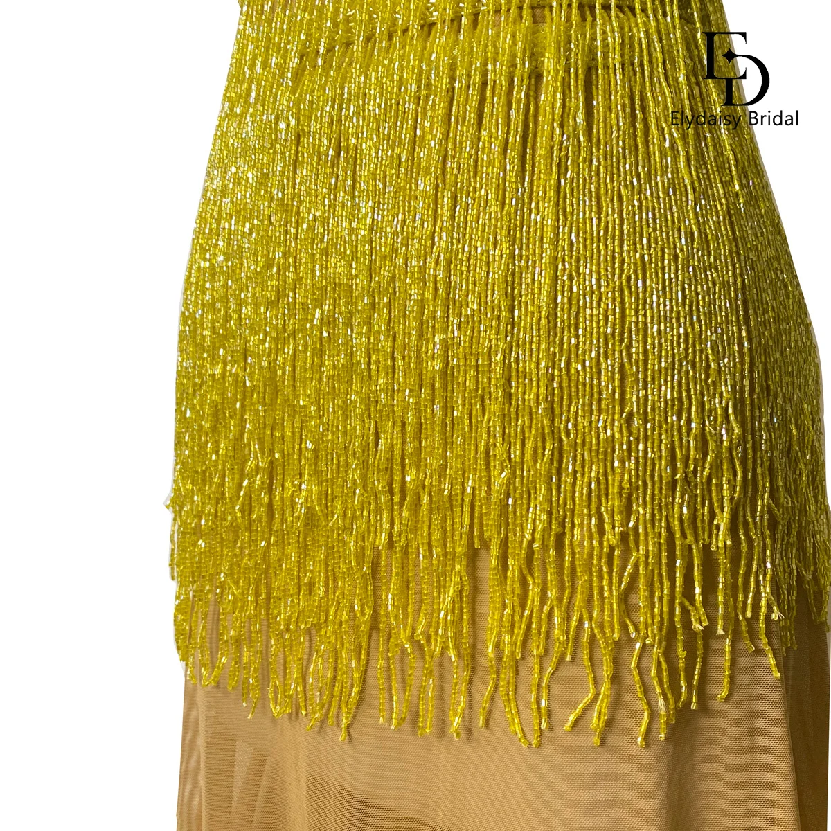 25cm Long Yellow Delicate Beads Tassel Fringe Curtain Decoration Bridal Wedding Sewn Clothes Accessories Lace Trim 2 Yards