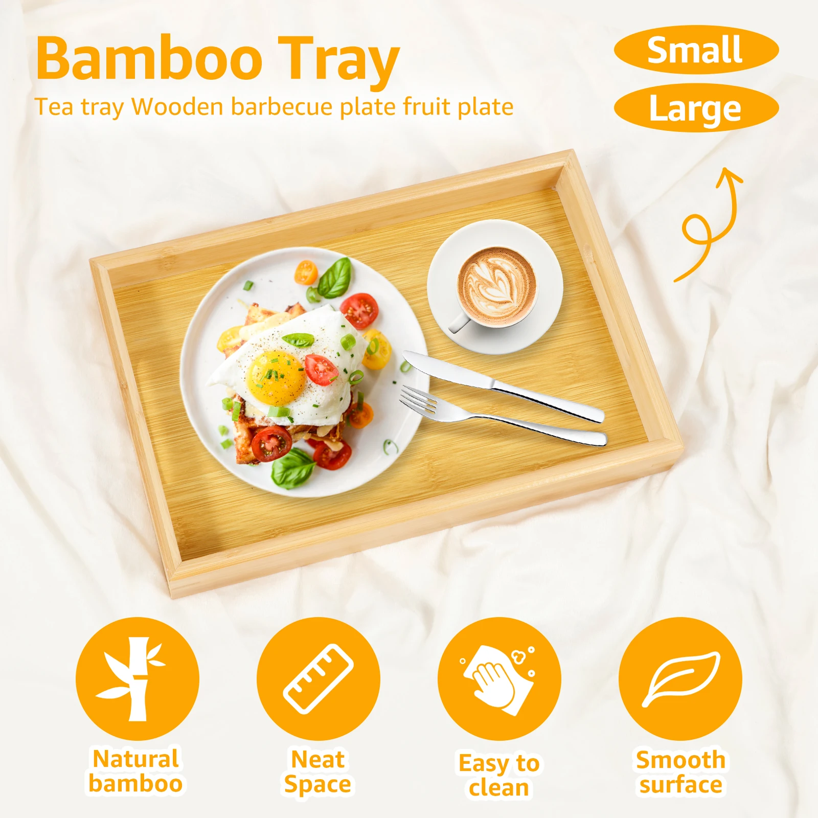Bamboo Serving Tray with Handle Rectangle Serving Trays Platter  Platter for Breakfast Lunch Dinner Patio Coffee Table BBQ Party 4