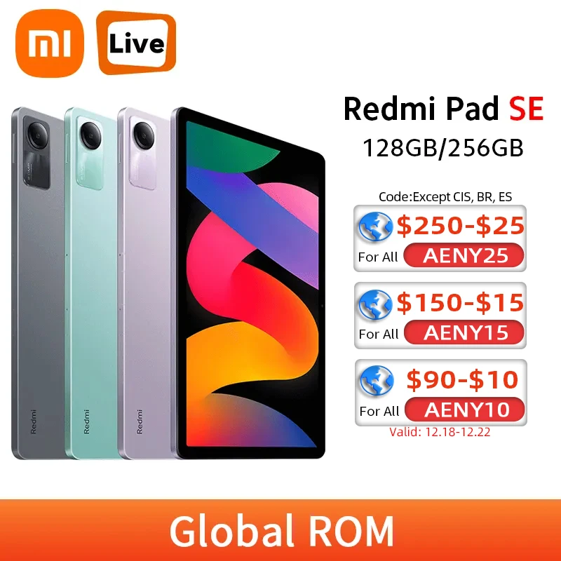  Global ROM Xiaomi Redmi Pad SE 11" FHD+ 90Hz Display 8000mAh Battery Snapdragon 680 Octa Core 8MP Camera Quad Speakers Mi Tablet 