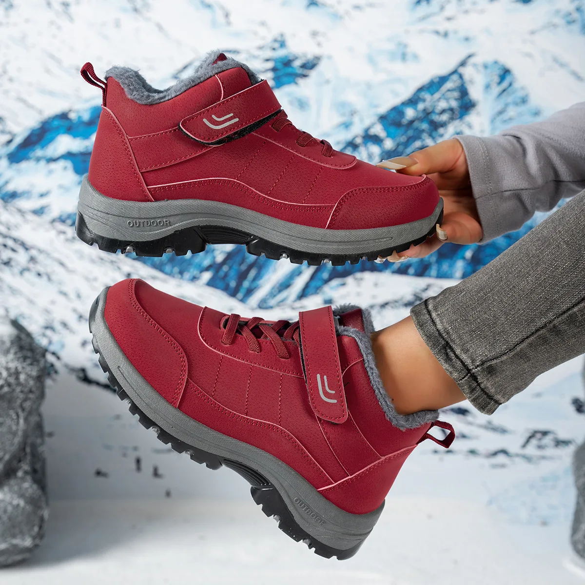 Women Snow Boots Waterproof Warm Plush Lining Anti-Slip Sole Low Heel Ankle High Stylish Two-Tone Winter Essential Causal Shoes