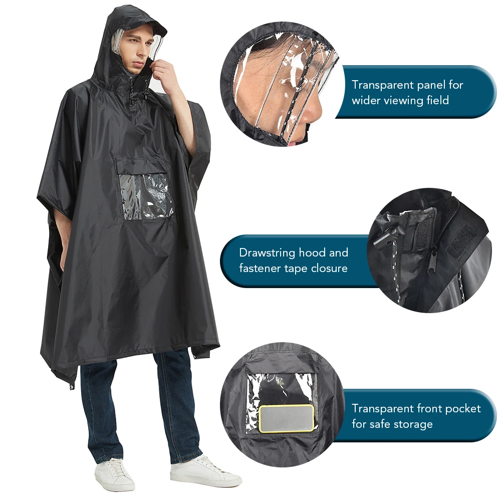 Tomshoo Lightweight Waterproof Hooded Rain Poncho Raincoat for Men Women Outdoor Hiking Cycling Camping Mat Canopy Shelter