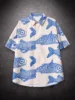 Oversized American Style Fried Street Fashion Small Fish Print New Personalized Mens Shorts Casual Shirts For Summer 1