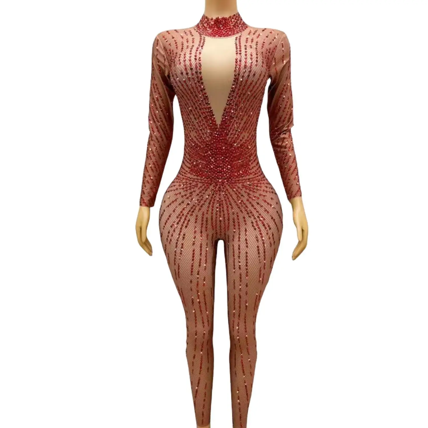 

Sexy Stage Red Rhinestone Jumpsuit Evening Celebrate Outfit Nightclub Birthday Singer Stage Performance Dance Costume Hongyanhua