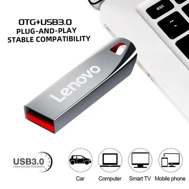 Lenovo Flash Drives 3.0 2TB Metal High Speed Pendrive 1TB 512GB Portable Drive Waterproof Memoria Usb Flash Disk TYPE-C Adapter