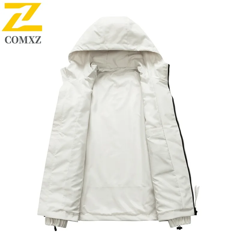 COMXZ Men Jacket Premium Hooded Hiking Travel Lightweight Motorcycle Jacket Casual Solid Color Design Travel Autumn New Clothing