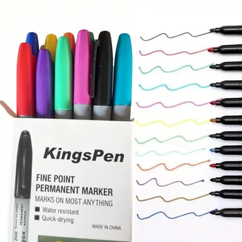 12 colori di pennarelli permanenti a punta fine, perfetti per la scuola e l'ufficio, resistenti e di lunga durata. Non adatto per la lavagna bianca