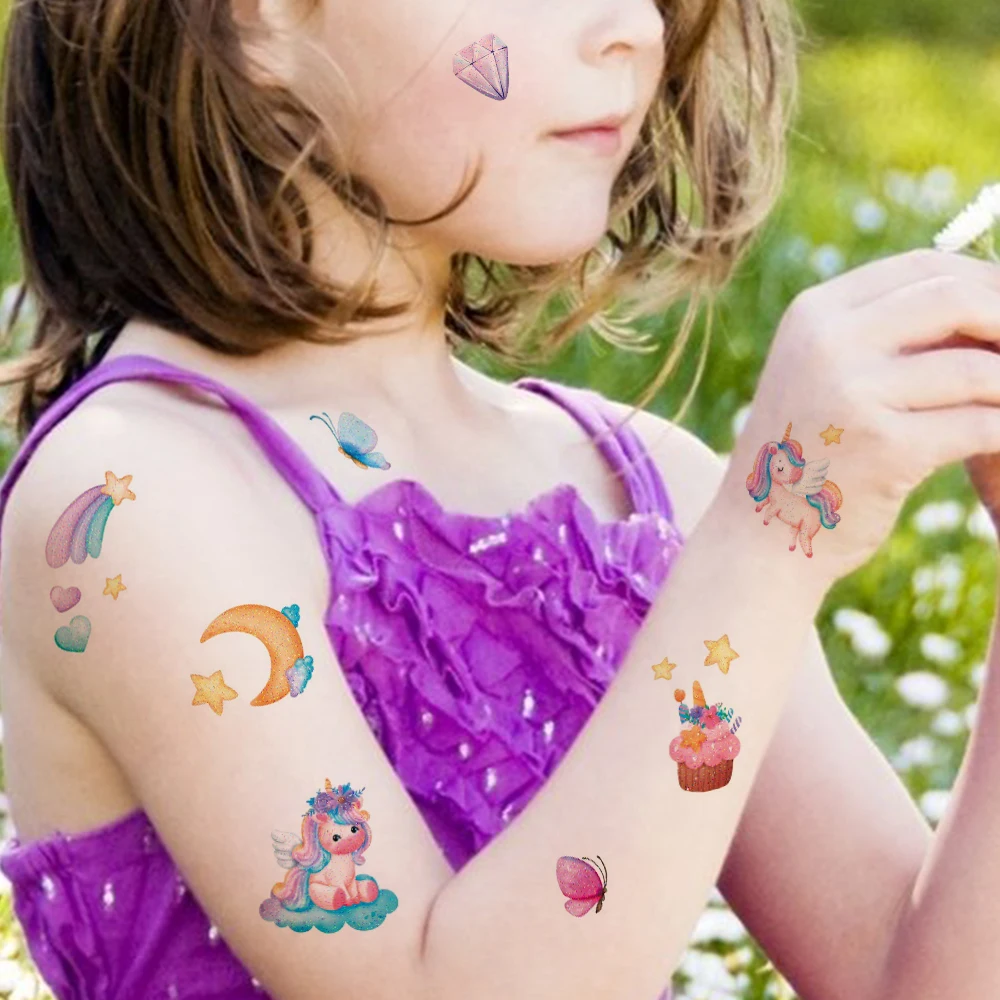 Temporary tattoos 12pcs Unicorn Mermaid Tattoo Waterproof Temporary Sticker Body Art Fake Tattoos