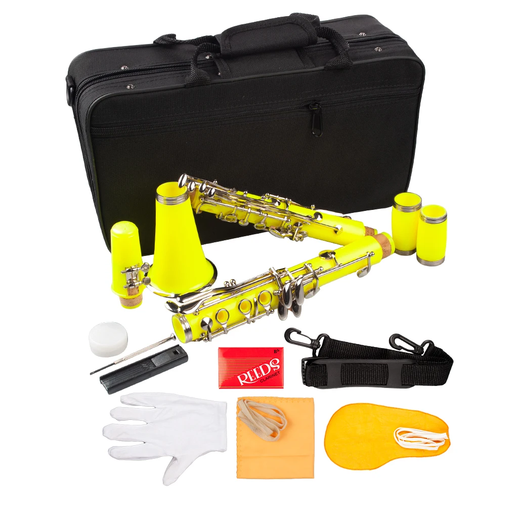 Nickel　17-Key　NAOMI　Cupronickel　Professional　W/　Plated　Clarinet　Bb　ABS　Clarinet　Kit　Clarinet+Reeds+Strap+Case+Components　Yellow