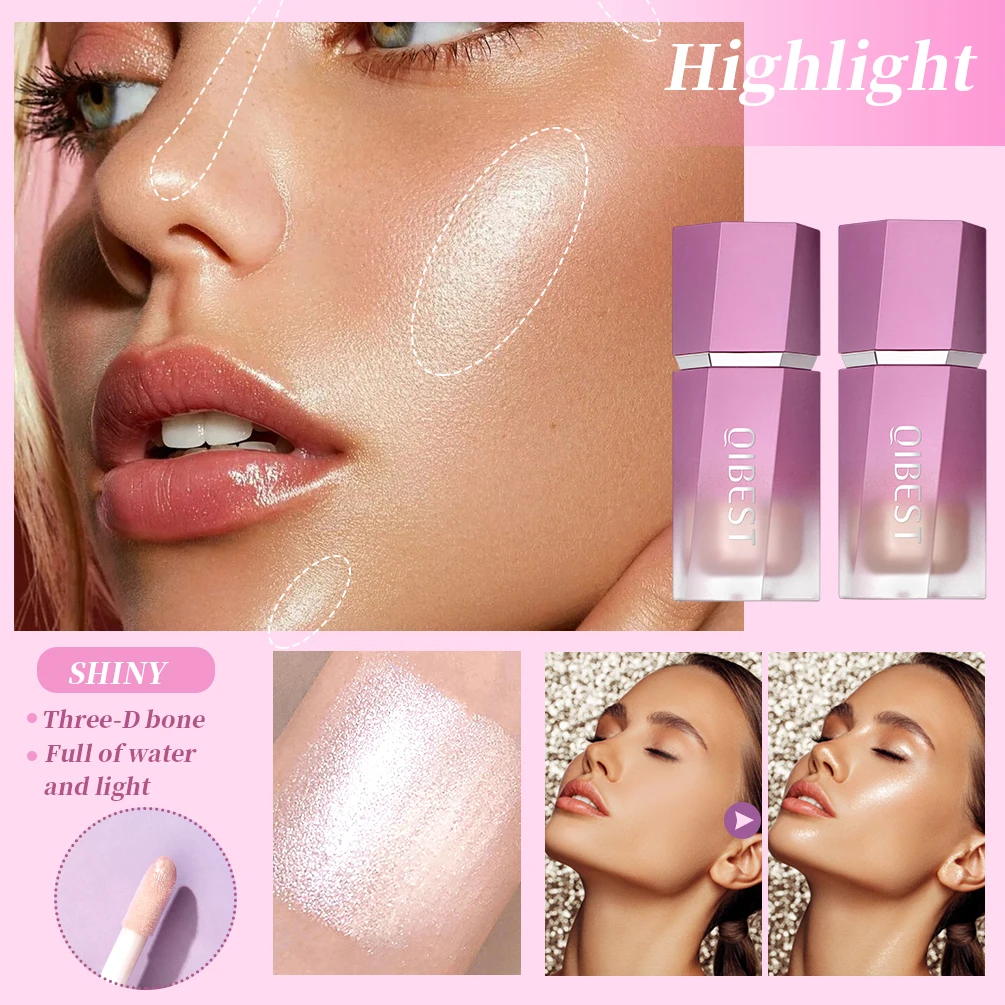 QIBEST Liquid Blush Stick with Cushion Natural Liquid Contouring for Face Blusher Pigment Lasting Cheek Tint Cream Blush Makeup