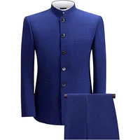 Solid Color Tailor-made Single Breasted Stand Lapel Formal Men's Suits African Male Clothing Formal 2 Piece Jacket Pants Terno 1