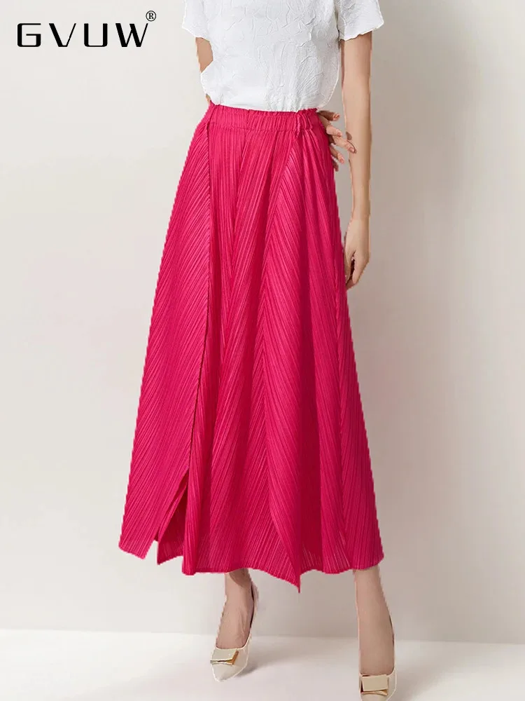 

Плиссированная ассиметричная Женская юбка GVUW с эластичным поясом, трапециевидная однотонная универсальная свободная модная женская юбка 2024 17G6790