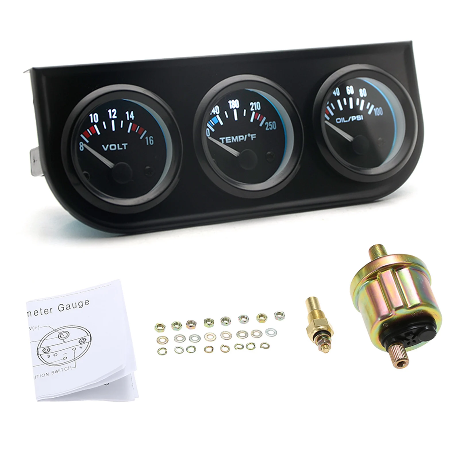 3 in 1 Car Meter Auto Gauge Voltmeter Water Gauge and Oil Press 52mm Triple Kit