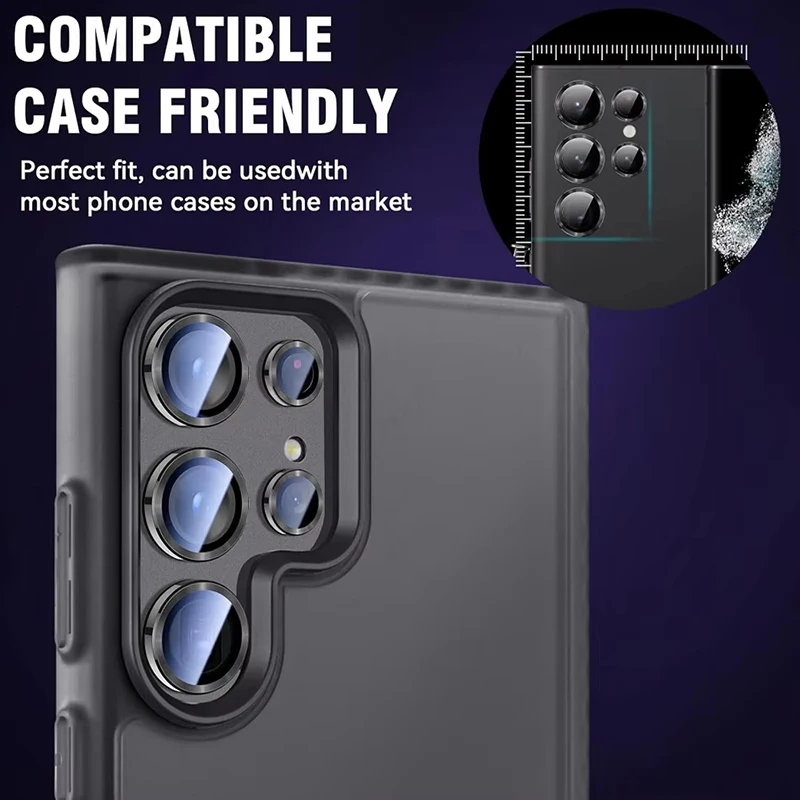 Premium Tempered Glass Camera Lens Protector with Metal Ring - Full Coverage