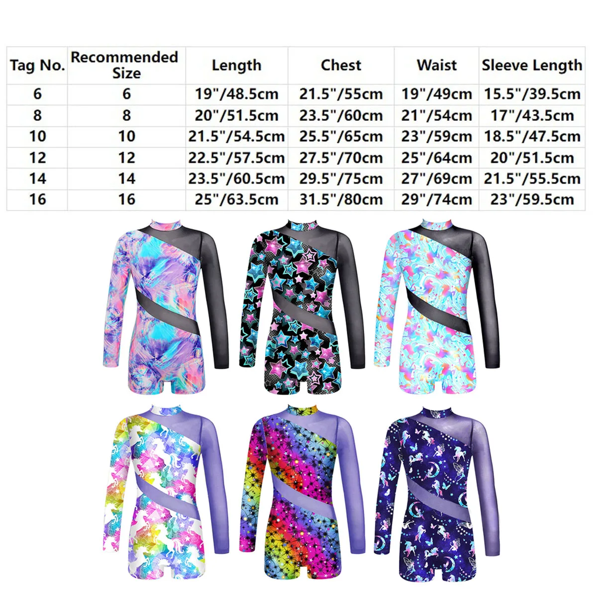 Kids Girls One Sholder Long Sleeve Ballet Gymnastics Leotard Sequins Latin Jazz Dance Shorty Unitard Bodysuit Jumpsuit Costume