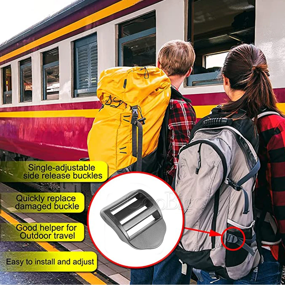 Plastic Tri-Glider Ladder Lock Slider Buckles Webbing Adjuster Belt Fasteners 20mm 25mm 32mm 38mm for Backpack Strap Black