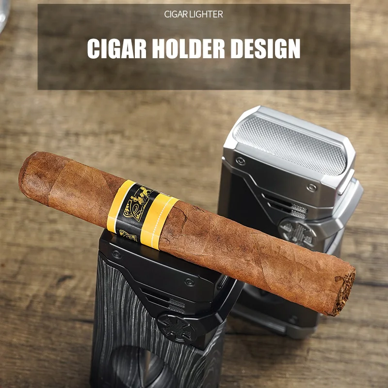 Four Blue Flame Rocker Cigar Lighter V-Cigar Cutter Cigar Rig Anti-Hot Fork Visual Gas Window Multi-Function Ignition 4