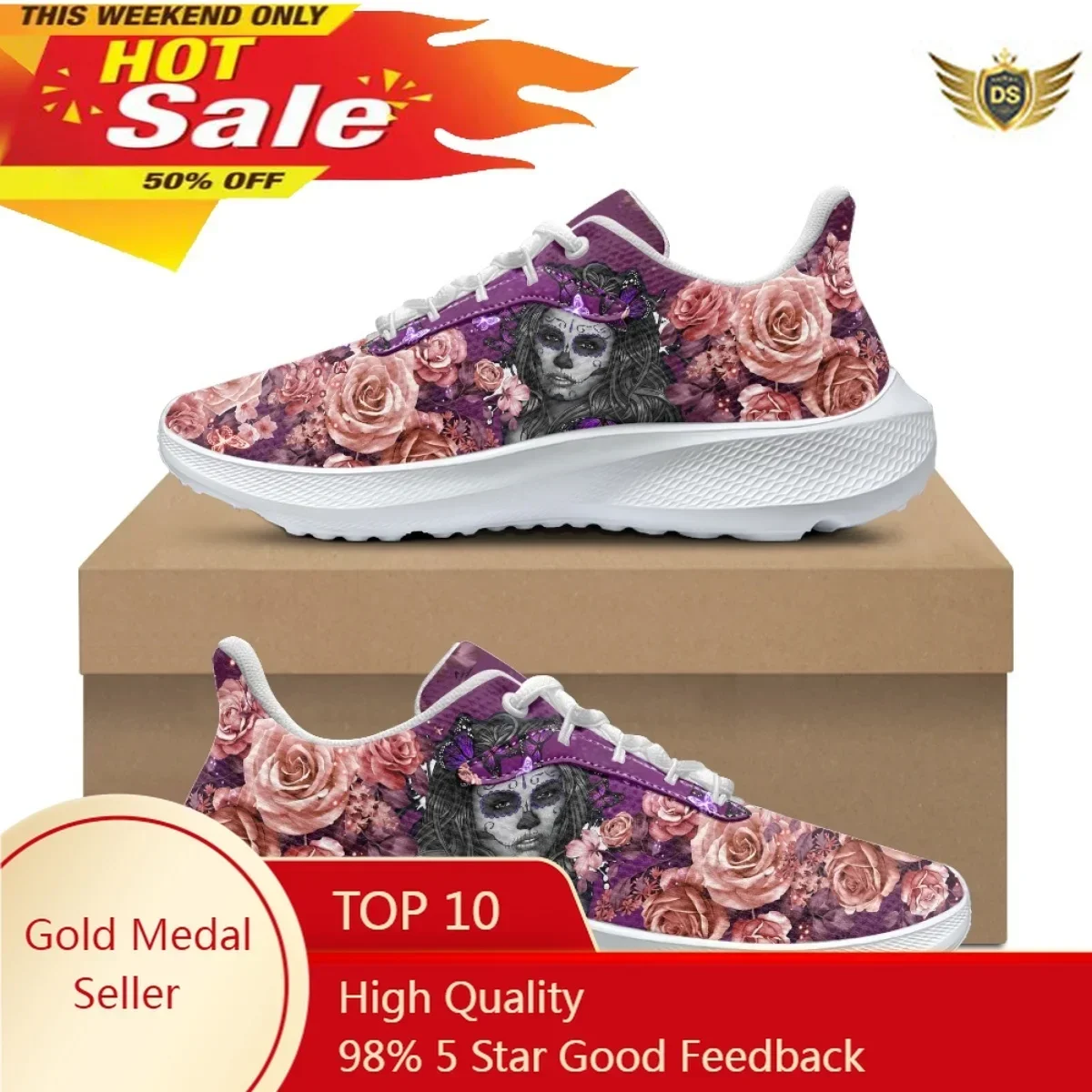 Classic Gothic Skull Girl Pattern Print Sneakers For Women Casual Flat Shoes Outdoor Sports Vulcanized Running Training Shoes